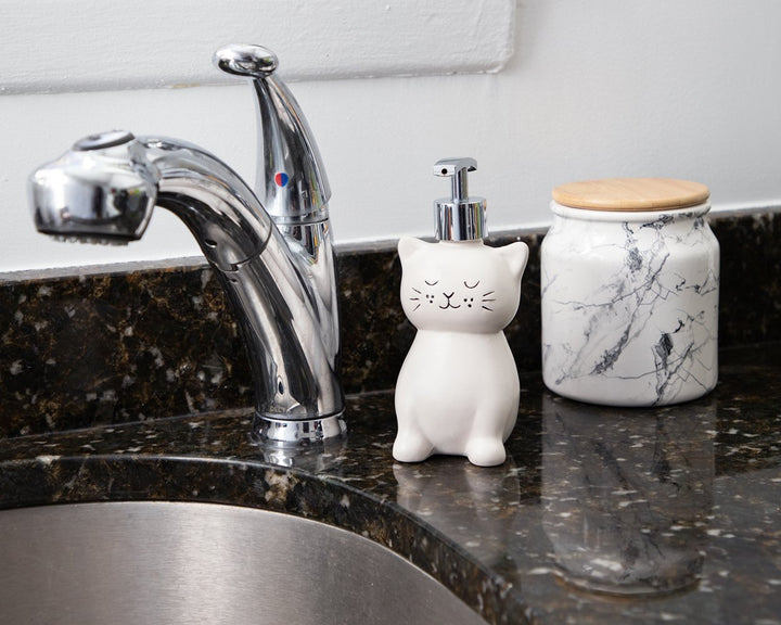 Isaac Jacobs Ceramic, Liquid Soap Pump/Lotion Dispenser with Silver Metal Pump, Great for Bathroom, Kitchen Countertop, Bath Accessory