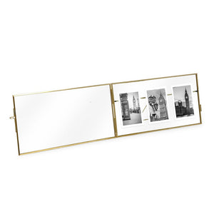 Isaac Jacobs 3-Photo Vintage Style Glass and Metal Floating Picture Frame (Horizontal) w/ Locket Closure; (Fits 3 2x3 photos) for Photos, Art, & More, Tabletop Display