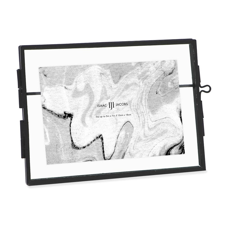 Isaac Jacobs Modern Style Brass and Glass, Pressed Glass, Metal Floating Desk Photo Frame with Locket Closure for Pictures, Art, Mementos &amp; Keepsakes