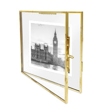 Isaac Jacobs Vintage Style Brass and Glass Hanging Picture Frame, Wall-Mountable, Floating Picture Frame w/ Locket Closure, for Photos, Wall Décor, Art, & More