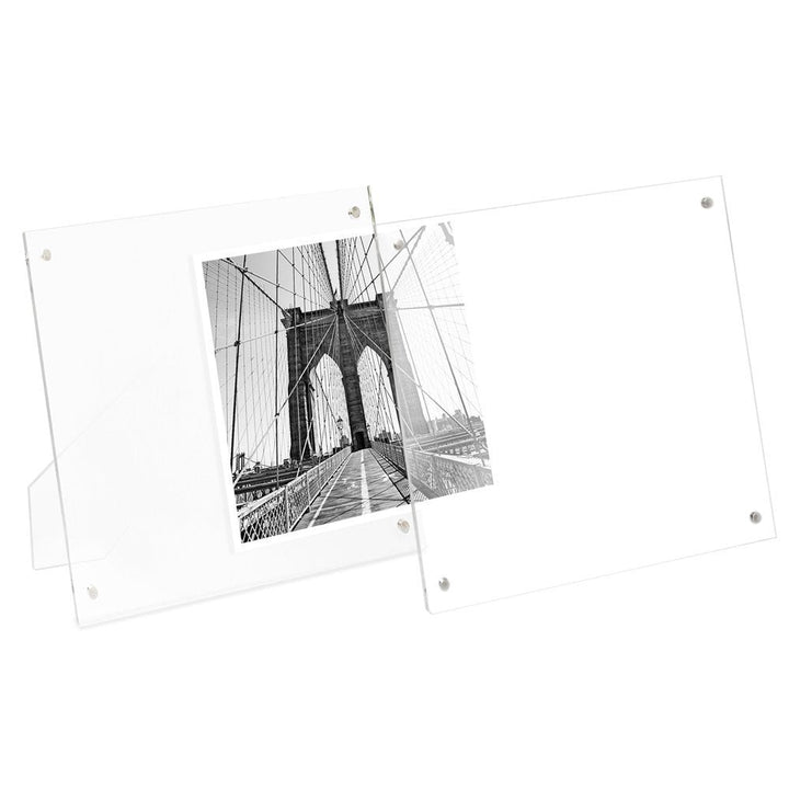 Isaac Jacobs Clear Plain Acrylic Picture Frame, Magnetic Photo Frame, Made for Tabletop Display with Two-Way Easel