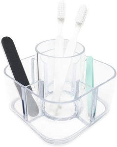 Isaac Jacobs 5-Compartment Clear Acrylic Organizer- Makeup Brush Holder- Storage Solution- Office, Bathroom, Kitchen Supplies and More